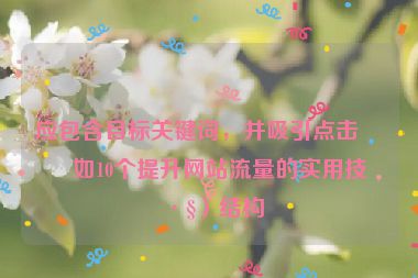 應(yīng)包含目標(biāo)關(guān)鍵詞，并吸引點(diǎn)擊（如10個(gè)提升網(wǎng)站流量的實(shí)用技巧）結(jié)構(gòu)