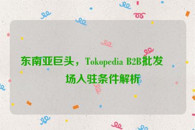 東南亞巨頭，Tokopedia B2B批發(fā)市場(chǎng)入駐條件解析