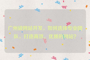 廣州做網(wǎng)站開發(fā)，如何選擇專業(yè)團隊，打造高效、優(yōu)質(zhì)的網(wǎng)站？
