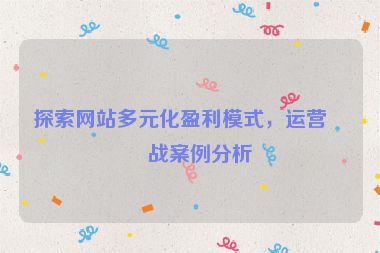 探索網(wǎng)站多元化盈利模式，運營實戰(zhàn)案例分析